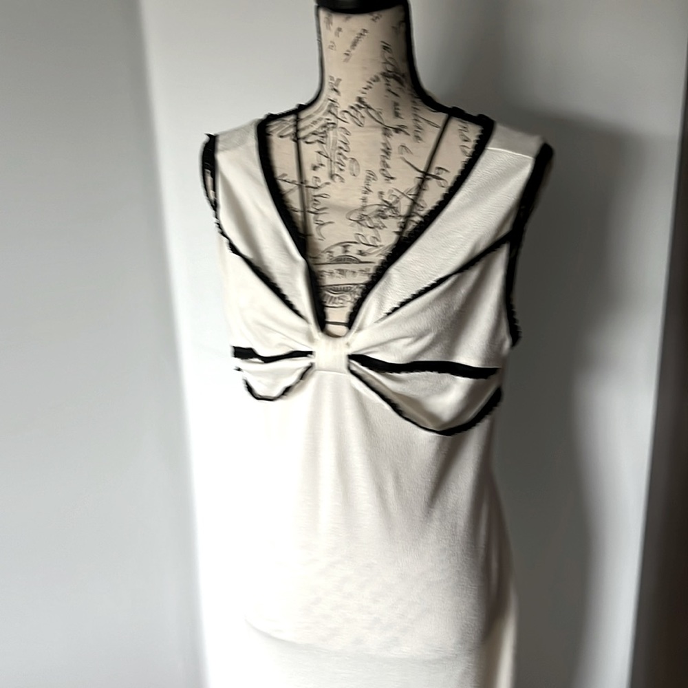 Long Elegant white with black trim summer island dress